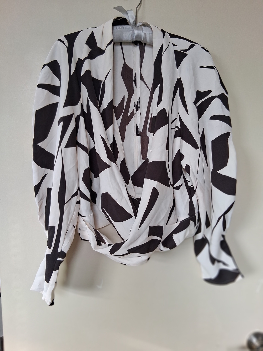 Express Black and White Abstract Wrap Blouse